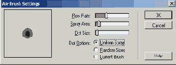 Окно Air Brush Settings